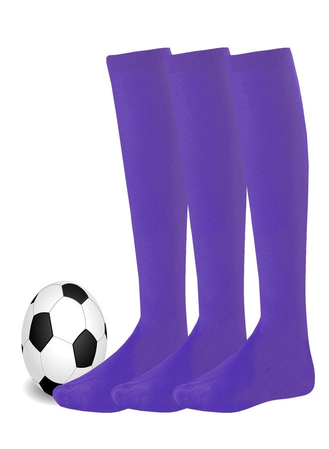 TeeHee Socks Rugby Lacrose Soccer Football Athletic Sports Team Knee High Cushion Tube Socks 3 Pairs Purple Large Men Sock 10-13 - Image 2